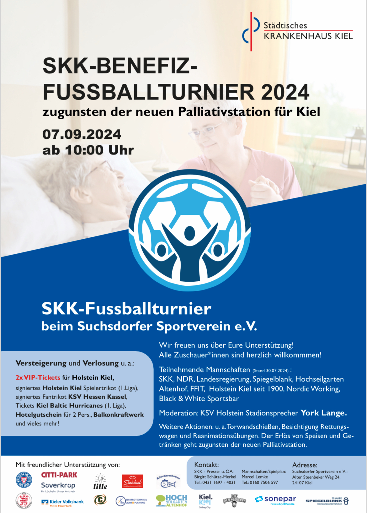 Kicken für den guten Zweck - Städtisches Krankenhaus Kiel veranstaltet Benefizfußballturnier zugunsten der Neuen Palliativstation am 7. September beim Suchsdorfer e.V.